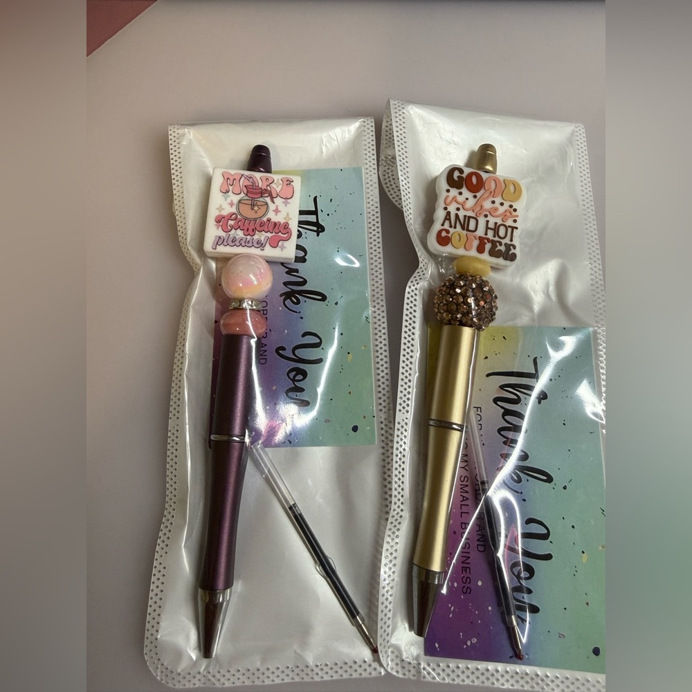 Beaded Pens coffee focal beads - Pink/Purple and Gold/Brown